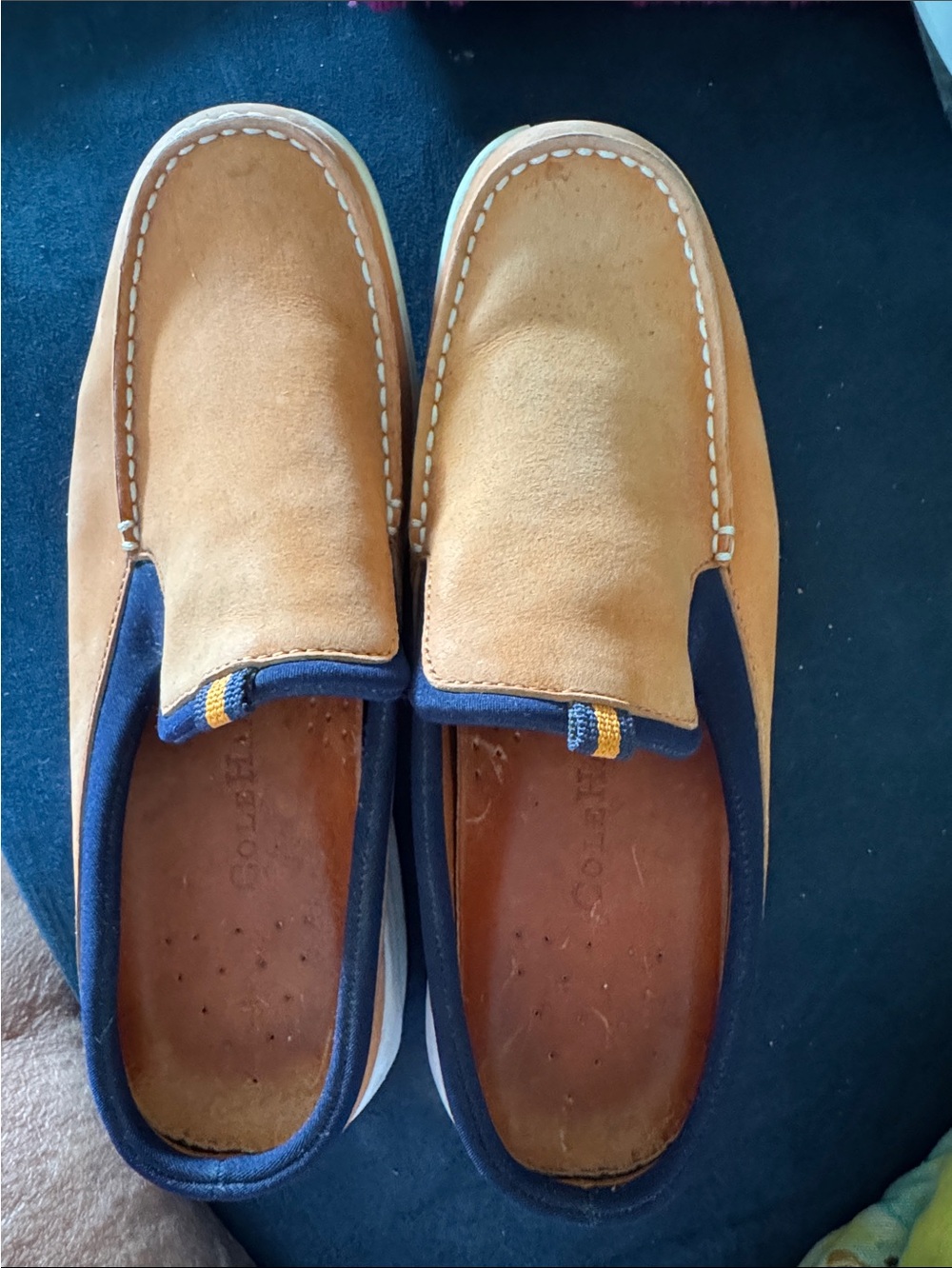 Cole Haan orange Suede Slip-On Sneakers with Navy/ Black Trim